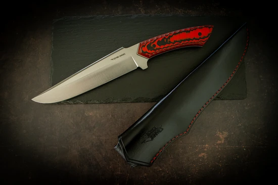 Bushcraftmesser (Carbonstahl) schwarz/rot
