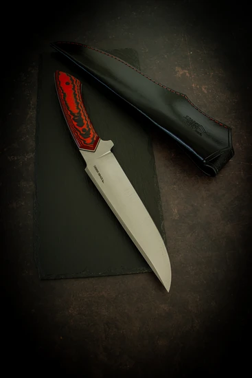 Bushcraftmesser (Carbonstahl) schwarz/rot