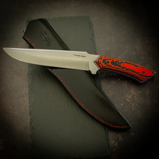 Bushcraftmesser (Carbonstahl) schwarz/rot