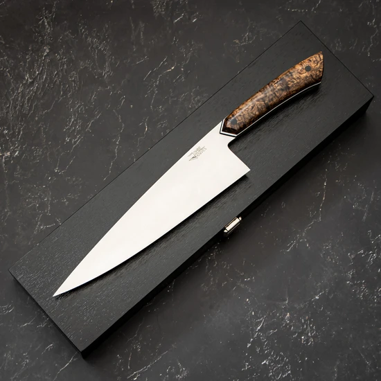 Kochmesser mit Griff aus gestockter Maserbirke