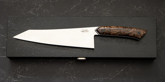 Santoku Messer mit Griff aus gestockter Maserbirke