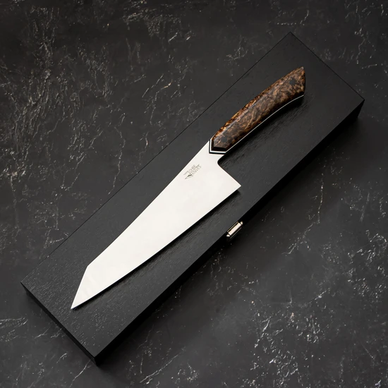 Santoku Messer mit Griff aus gestockter Maserbirke