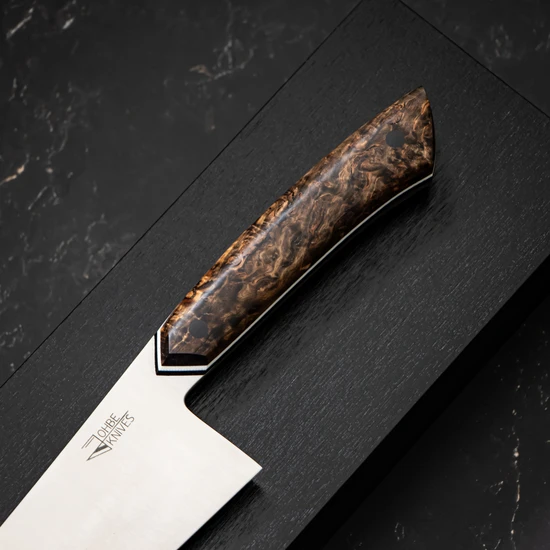 Santoku Messer mit Griff aus gestockter Maserbirke